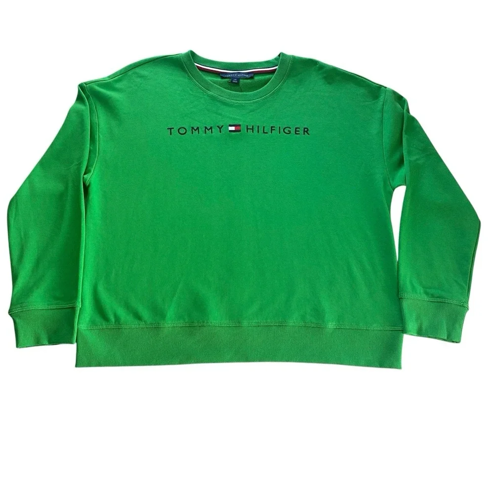 Tommy Hilfiger Men's Large Vibrant‎ Green Crewneck Sweatshirt Embroidered Logo